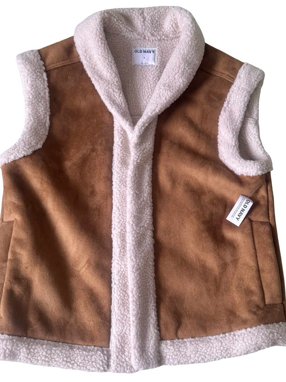 NWT Old Navy Women’s Soft Brown Faux Suede Sherpa Trim Vest Size M